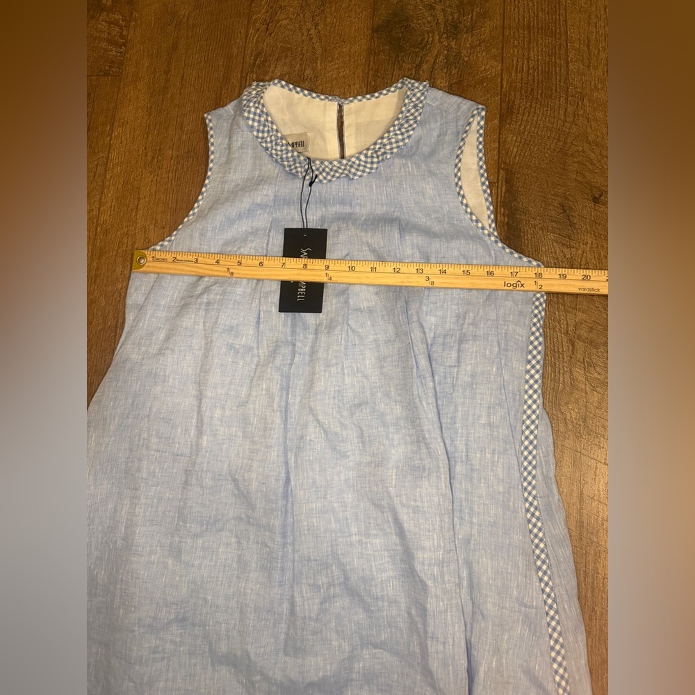 NWT Sara Campbell Linen Sleeveless TRAPEZE DRESS W/GINGHAM TRIM Sz S - Picture 7 of 8